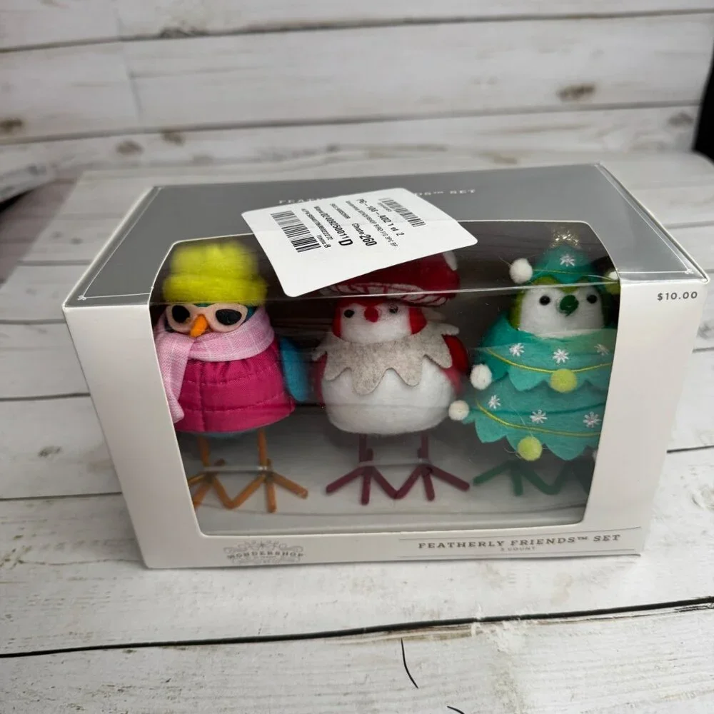 3pc Featherly‎ Friends Mini Fabric Christmas Bird Figurines WonderShop Brights